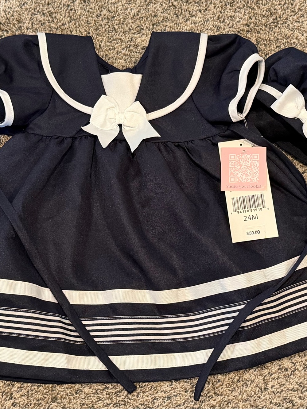Rare Editions Navy and White Sailor Dress with Bow